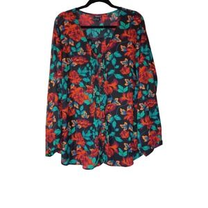 Torrid size 3 Georgette Pintuck Floral Blouse button up front Vibrant Colors
